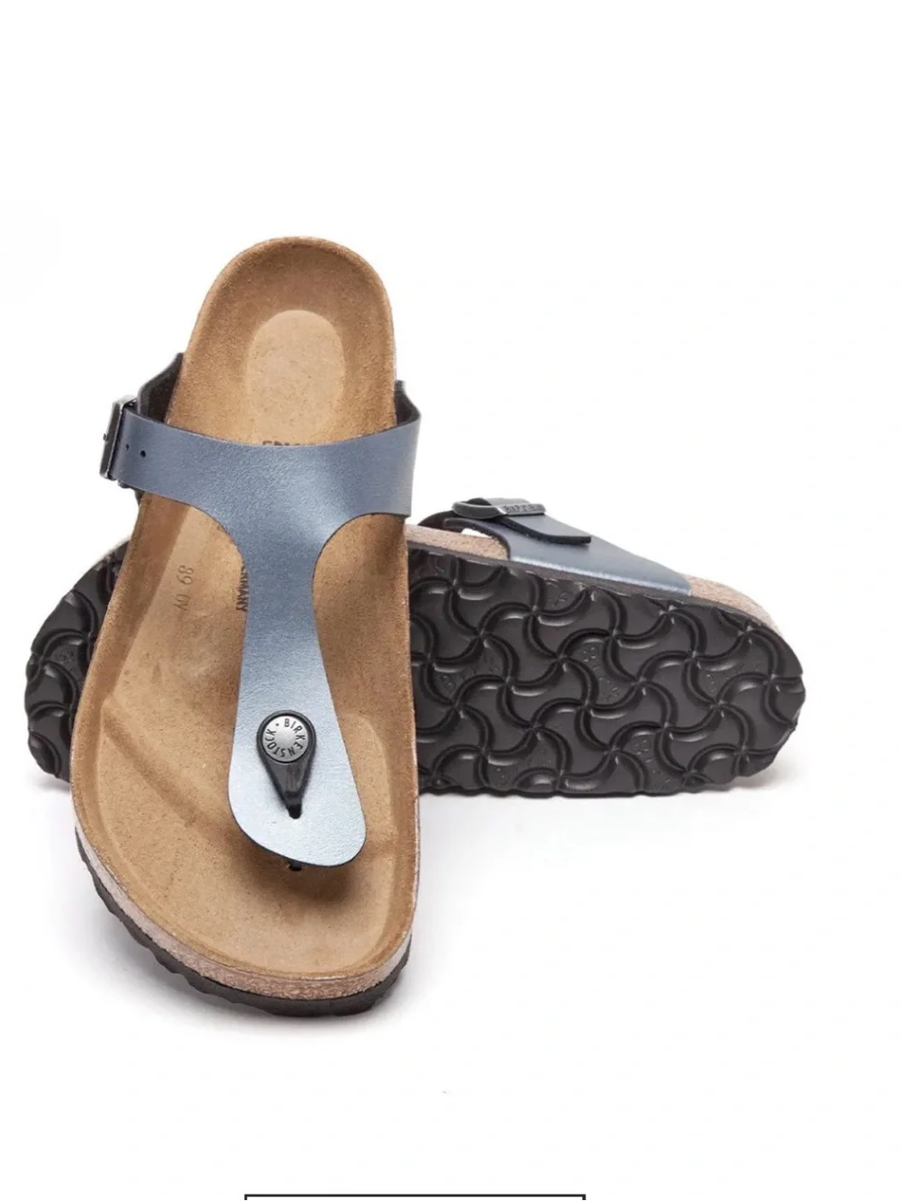 Birkenstock Gizeh Sandals in Metallic Steel gray new 38 - Picture 1 of 7